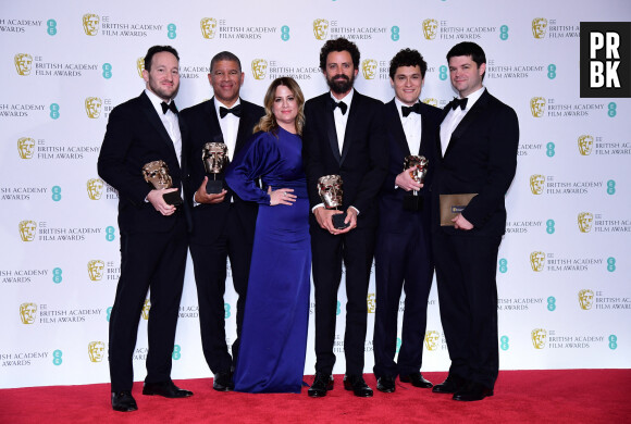 The crew of Spider-Man: Into the Spider-Verse with their Best Animated Film bafta in the press room at the 72nd British Academy Film Awards held at the Royal Albert Hall, Kensington Gore, Kensington, London, UK, Sunday February 10, 2019. Photo by Ian West/PA Wire/ABACAPRESS.COM