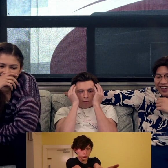 Tom Holland, Zendaya et Jacob Batalon visionnent leurs auditions de 2017 pour le film "Spider-Man: Homecoming". Los Angeles. Le 16 mars 2022.