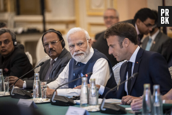 Le président Français Emmanuel Macron et le Premier ministre Indien Narendra Modi lors d'une réunion au ministère des Affaires étrangères à Paris le 14 juillet 2023. Eliot Blondet/ABACAPRESS.COM