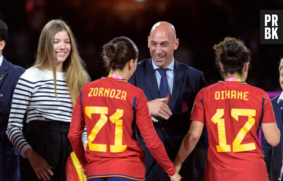 August 20, 2023, Sydney, New South Wales, Australia: Sydney,Australia:20 August,2023. FIFA Womens Football World Cup 2023 Final. Spain beat England to become World Champions..Oihane HERNANDEZ is hugged and kissed by Spanish FA President Luis Rubiales. He has now been suspended over his kissing of Jenny Hermoso. Infanta Sofia of Spain, daughter of Queen Letizia of Spain (L) hugs Claudia ZORNOZA.Photo by Jayne Russell (Credit Image: © Jayne Russell/ZUMA Press Wire)