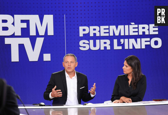 Marc-Olivier Fogiel et Apolline de Malherbe lors de la conférence de presse de rentrée BFM TV. - RMC du groupe Altice France à Paris, France, le 31 août 2023. © Coadic Guirec/Bestimage 