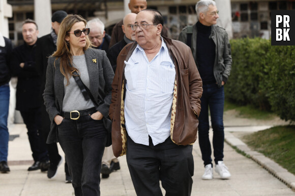 Exclusif - Jacky Jakubowicz, Laure Guibert et Jean-Luc Azoulay - Obsèques d'Emmanuelle Mottaz au crématorium du Père Lachaise à Paris, le 23 mars 2023. © Christophe Clovis / Bestimage 