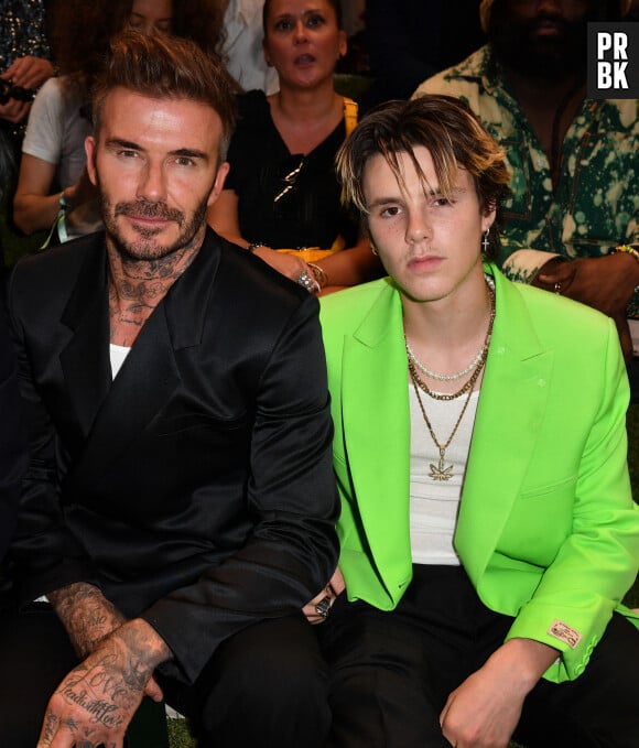 David Beckham et son fils Cruz au front row du défilé de mode Homme printemps-été 2023 Dior à l'école du Val de Grâce à Paris, France, le 24 juin 2022. © Veeren-Clovis/Bestimage