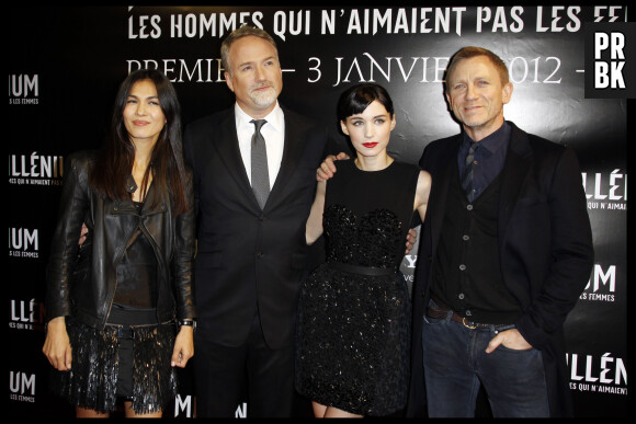 Elodie Yung, David Fincher, Rooney Mara et Daniel Craig, avant-première du film Millenium à l'UGC Normandie à Paris le 3 janvier 2012