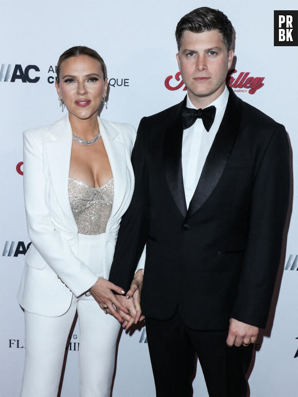 Scarlett Johansson, Colin Jost au photocall de la cérémonie de la 35ème édition des "American Cinematheque Awards" à Los Angeles, le 18 novembre 2021.