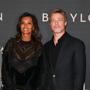 Brad Pitt et Karine Le Marchand à la première du film "Babylon" au cinéma Le Grand Rex à Paris, France, le 14 janvier 2023. © Coadic Guirec/Bestimage