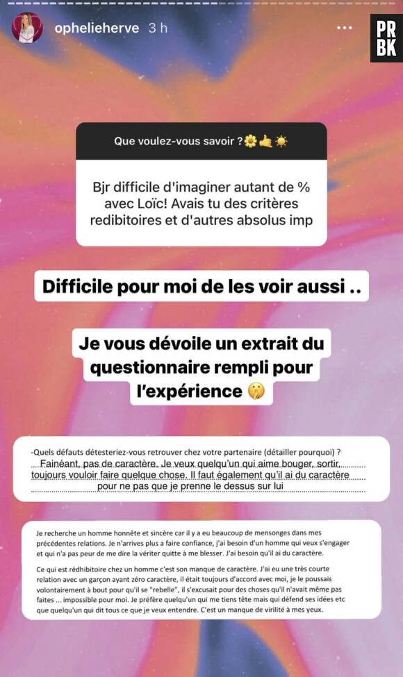 Ophélie critique la compatibilité avec Loïc et dévoile un extrait du questionnaire.