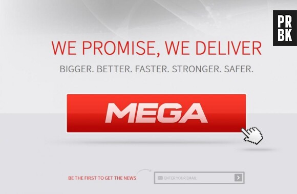 La page d'accueil de Mega promet un site "plus gros, meilleur, plus rapide, plus fort, plus sûr".
