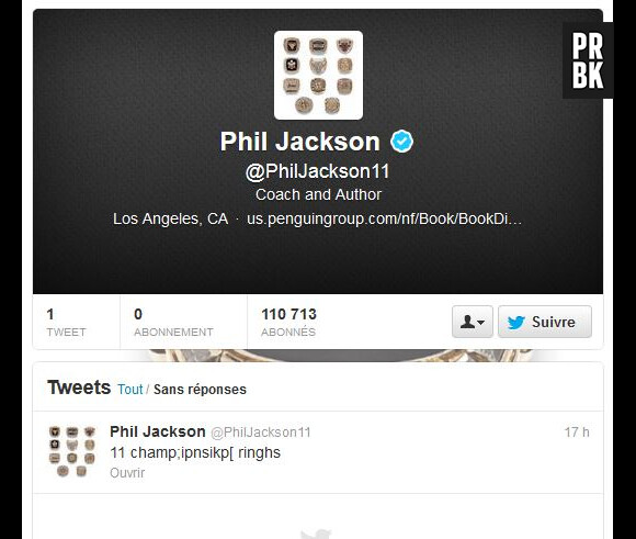 Le compte Twitter de Phil Jackson compte déjà plus de 110 000 followers