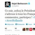La ministre du Droit des femmes, Najat Belkacem soutient le Président sur Twitter