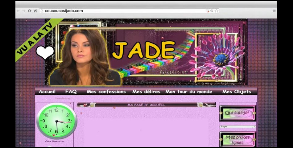 La faux site de Jade (La belle et ses princes 3) créé par Gonzague pour sa nouvelle caméra cachée