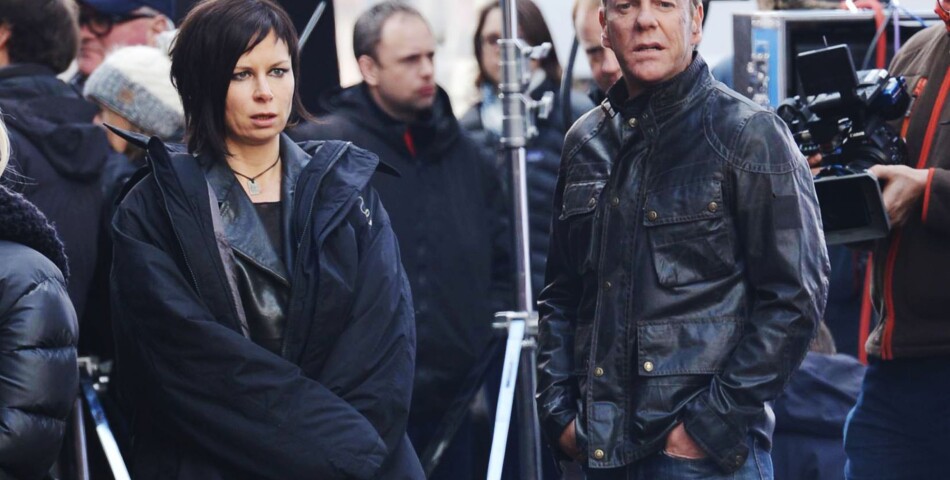 24 heures chrono saison 9 : Kiefer Sutherland et Mary Lynn Rajskub sur le tournage à Londres, le 22 janvier 2014