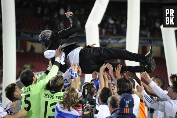 Carlo Ancelotti, l'entraîneur du Real Madrid fête cette Ligue des Champions 2014 avec ses joueurs