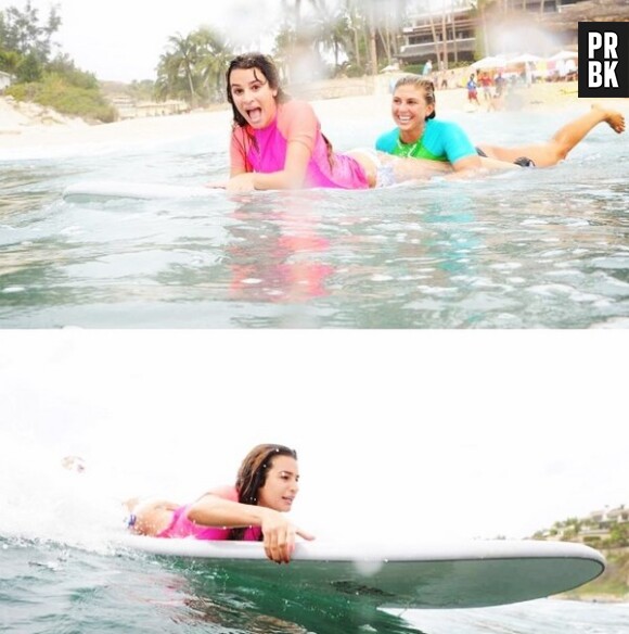 Lea Michele en combinaison moulante pour surfer