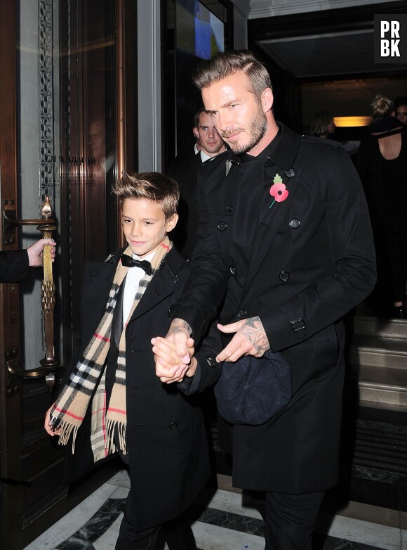 Romeo et David Beckham en duo à la soirée Burberry, le 3 novembre 2014 à Londres