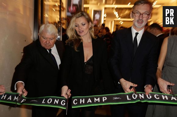 Kate Moss à l'ouverture de la boutique Longchamp sur les Champs Elysées à Paris, le 4 décembre 2014