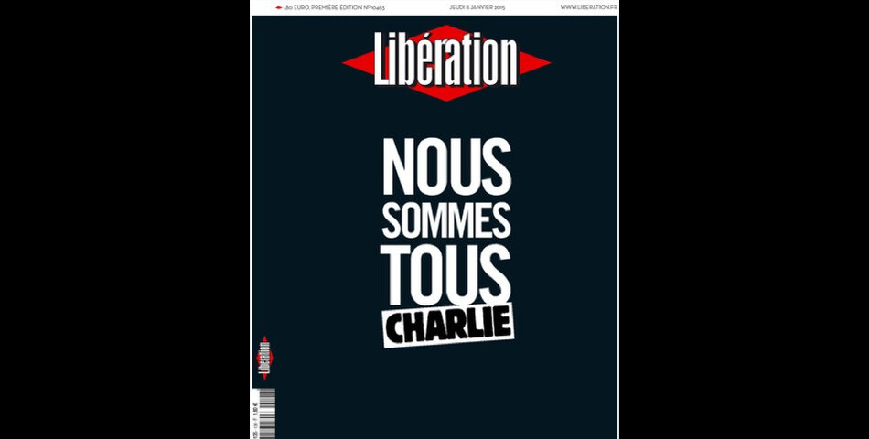  Charlie Hebdo : la Une de Lib&amp;eacute;ration au lendemain de l&#039;attentat terroriste qui a co&amp;ucirc;t&amp;eacute; la mort &amp;agrave; 12 journalistes et policiers &amp;agrave; Paris 