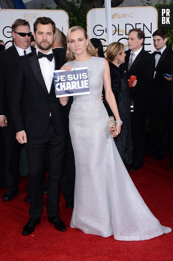 Diane Kruger et Joshua Jackson : couple solidaire sur le tapis rouge des Golden Globes 2015, le 11 janvier 2015 à Los Angeles