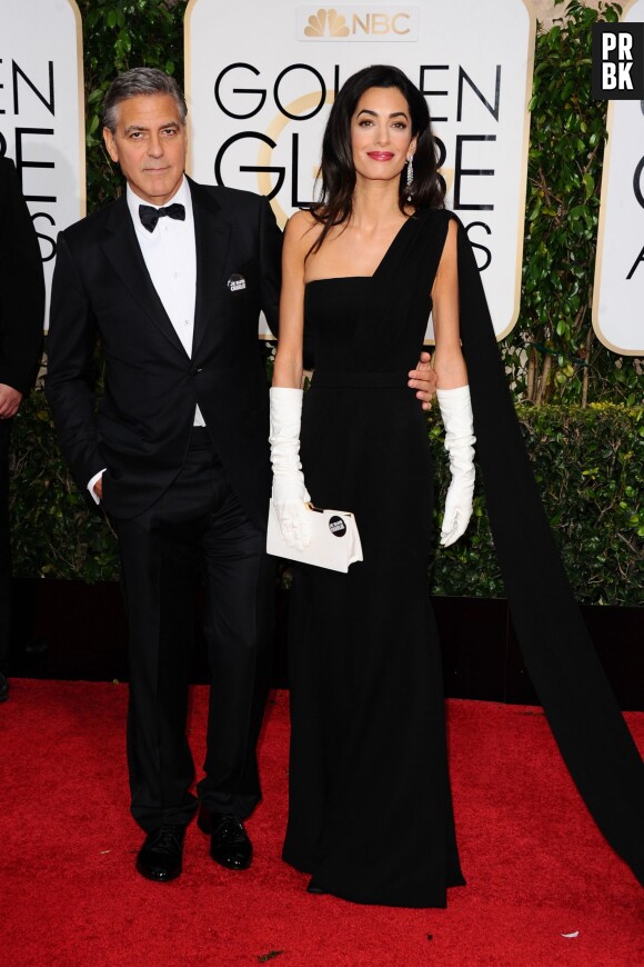 George Clooney et Amal Clooney : couple glamour et engagé sur le tapis rouge des Golden Globes 2015, le 11 janvier 2015 à Los Angeles