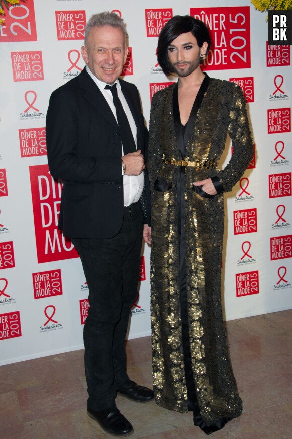 Jean-Paul Gaultier et Conchita Wurst au gala du Sidaction, le 29 janvier 2015 à Paris
