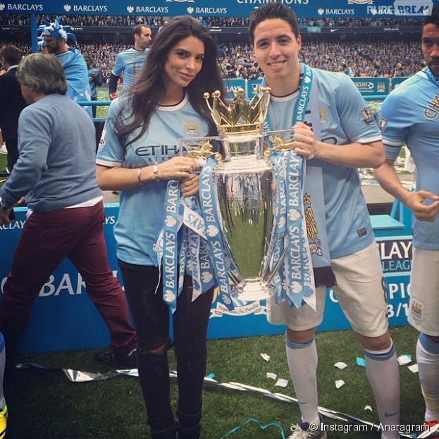 Samir Nasri et sa petite-amie Anara Atanes fêtent le titre de Manchester City en mai 2014