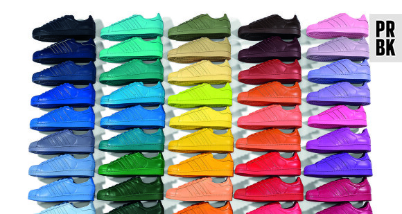 Pharrell Williams x Superstar : 50 couleurs différentes de baskets pour la collection Supercolor d'Adidas, en vente à partir du 20 mars 2015