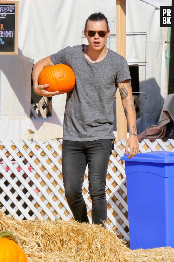 Harry Styles et sa citrouille à Los Angeles, le 8 octobre 2014 