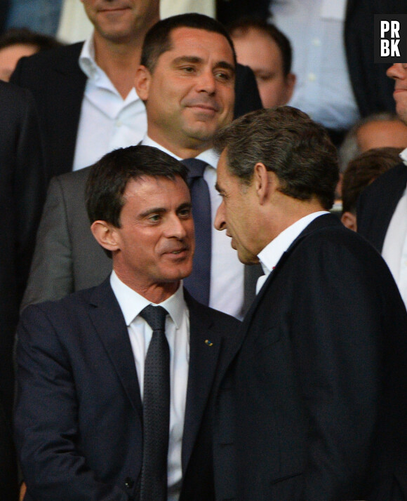 PSG/Barcelone : Manuel Valls présent au Parc des Princes le mercredi 15 avril 2015 lors du quart de finale de la Ligue des Champions