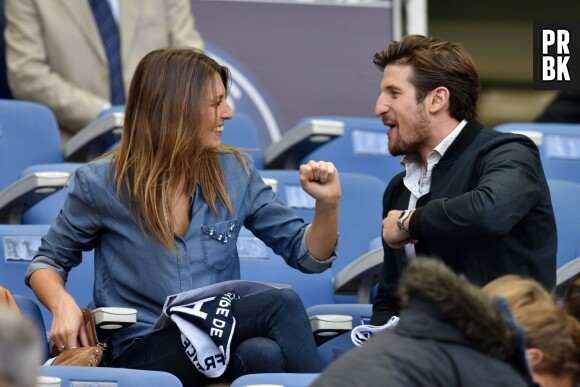 Laury Thilleman et son petit ami Nicolas Tesic lors de la finale de Coupe de France au Stade de France, le 30 mai 2015