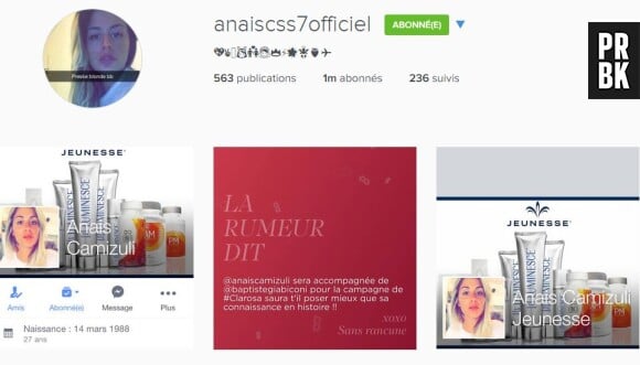 Anaïs Camizuli a atteint le milliion d'abonnés sur Instagram