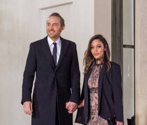 David Guetta et Jessica Ledon en couple à l'Elysée pour un dîner en présence du Président cubain Raul Castro, le 1er février 2016