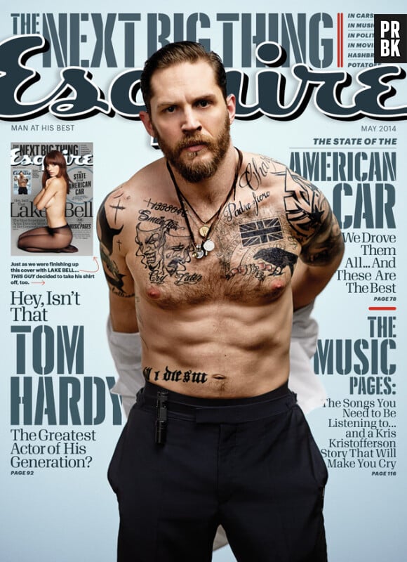 Tom Hardy torse-nu en couverture d'Esquire