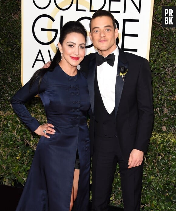 Rami Malek et sa femme sur le tapis-rouge des Golden Globes 2017 le 8 janvier à Los Angeles