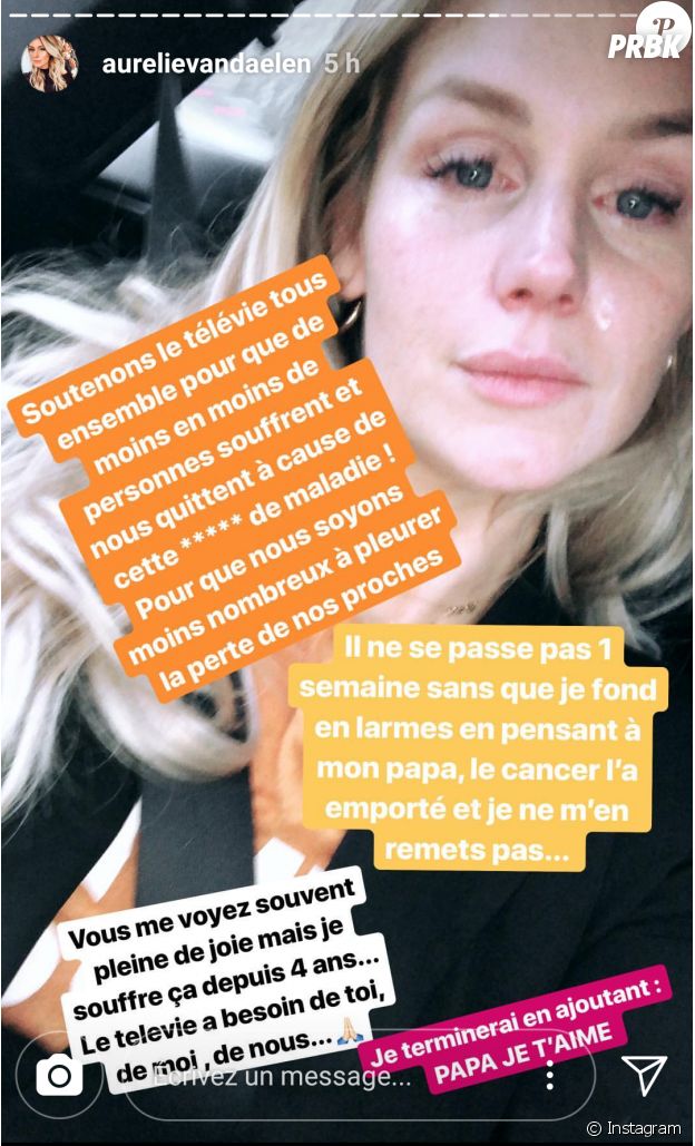 Aurélie Van Daelen en larmes sur Instagram Stories en évoquant la mort de son père