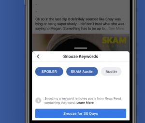 Facebook : Keyword Snooze bientôt disponible partout