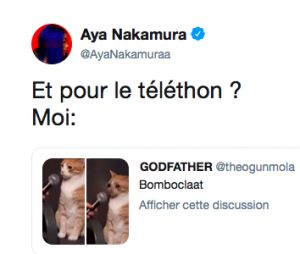 Aya Nakamura réagit avec humour à son malaise au Téléthon sur Twitter