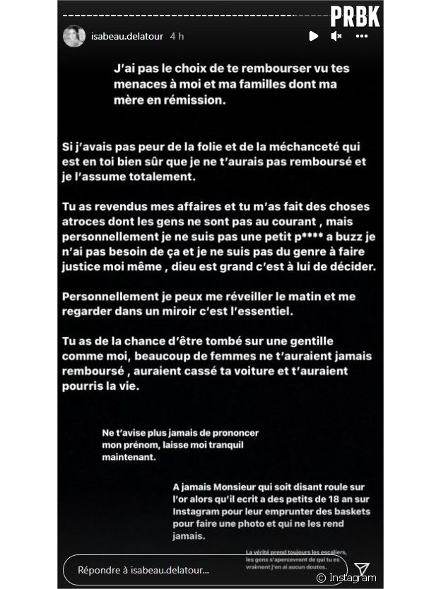 Isabeau promet de rembourser Illan et le tacle sur Instagram