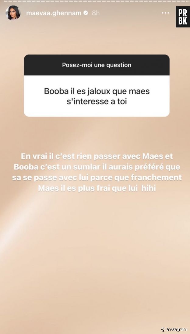 Maëva Ghennam affirme encore qu'elle n'a pas couché avec Maes.