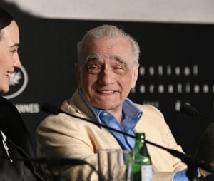 Lily Gladstone, Martin Scorsese à la conférence de presse du film Killers Of The Flower Moon" lors du 76ème Festival International du Film de Cannes le 21 mai 2023. © Pool / Bestimage 