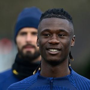 Eduardo Camavinga ( France ) - Entraînement de l'équipe de France de football pour le match de qualification à l'Euro 2024 contre les Pays-Bas au centre de formation et centre National du Footbal de Clairefontaine-en-Yvelines, France, le 20 mars 2023. © Federico Pestellini/Panoramic/Bestimage 