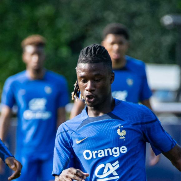 Eduardo Camavinga Aurélien Tchouameni - L'équipe de France de football s'entraine à Clairefontaine avant son match de qualification pour l’Euro 2024, le 12 juin 2023. la France affrontera Gibraltar ce vendredi 16 juin à 20h45 au Stade de l'Algarve à Faro-Loulé au Portugal. 