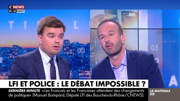 "Je dis ce que je veux !": très violent accrochage entre Manuel Bompard et Gauthier Le Bret autour de la police sur CNews
