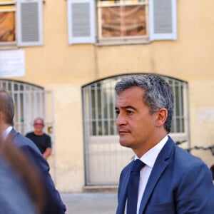 Le ministre est en déplacement à Ajaccio rencontre Stéphane Sbraggia, maire d'Ajaccio  Gérald Darmanin, ministre de l'Intérieur et des Outre-mer, en déplacement à Ajaccio, le 14 septembre 2023.