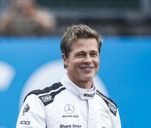 Brad Pitt tourne des scènes de son prochain film, produit par Apple et Jerry Bruckheimer, lors du Grand Prix de Formule 1 de Grande-Bretagne le 9 juillet 2023. © Dppi / Panoramic / Bestimage