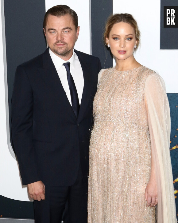 Leonardo DiCaprio et Jennifer Lawrence (enceinte) à la première du film "Don't Look Up" à New York, le 5 décembre 2021.