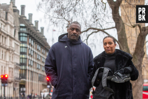 Idris Elba devant le Parlement à Londres le 8 janvier 2024