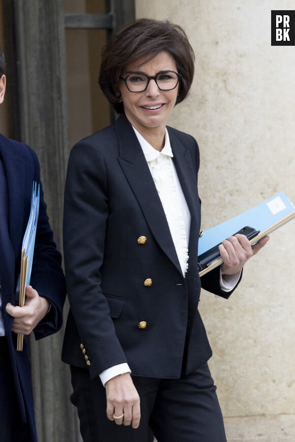 La ministre de la Culture Rachida Dati à la sortie du conseil des ministres du nouveau gouvernement au palais présidentiel de l'Elysée à Paris, France, le 12 janvier 2024. © Cyril Moreau/Bestimage