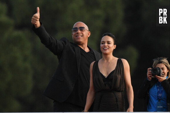 Vin Diesel et Michelle Rodriguez arrivent à la première du film "Fast & Furious X" à Rome, le 12 mai 2023.