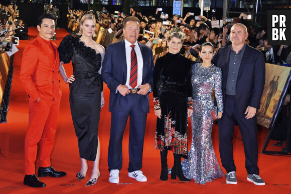 Gabriel Luna, Mackenzie Davis, Arnold Schwarzenegger, Linda Hamilton, Natalia Reyes et Tim Miller lors de la première du film 'Terminator: Dark Fate' à Tokyo au Japon, le 6 novembre 2019. © Imago / Panoramic / Bestimage