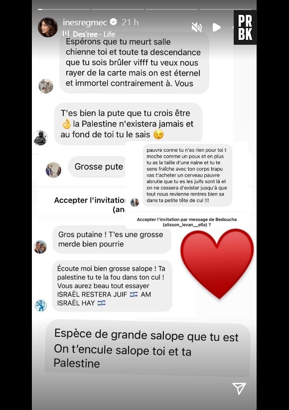 Inès Reg soutient la Palestine et se fait menacer sur Instagram
